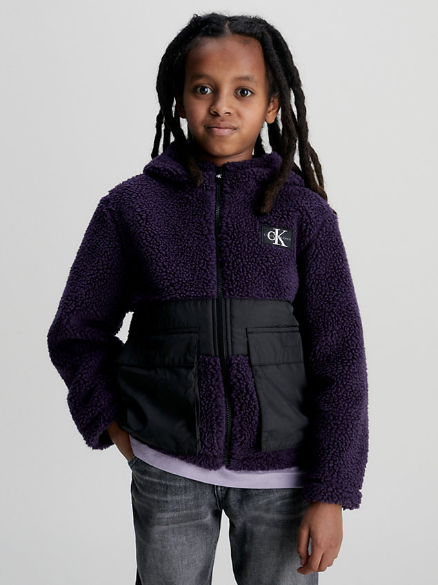 chaqueta de felpa holgada con bloque de color purple de niños calvin klein jeans