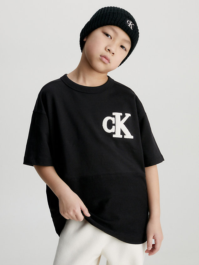 black organic cotton logo t-shirt for boys calvin klein jeans