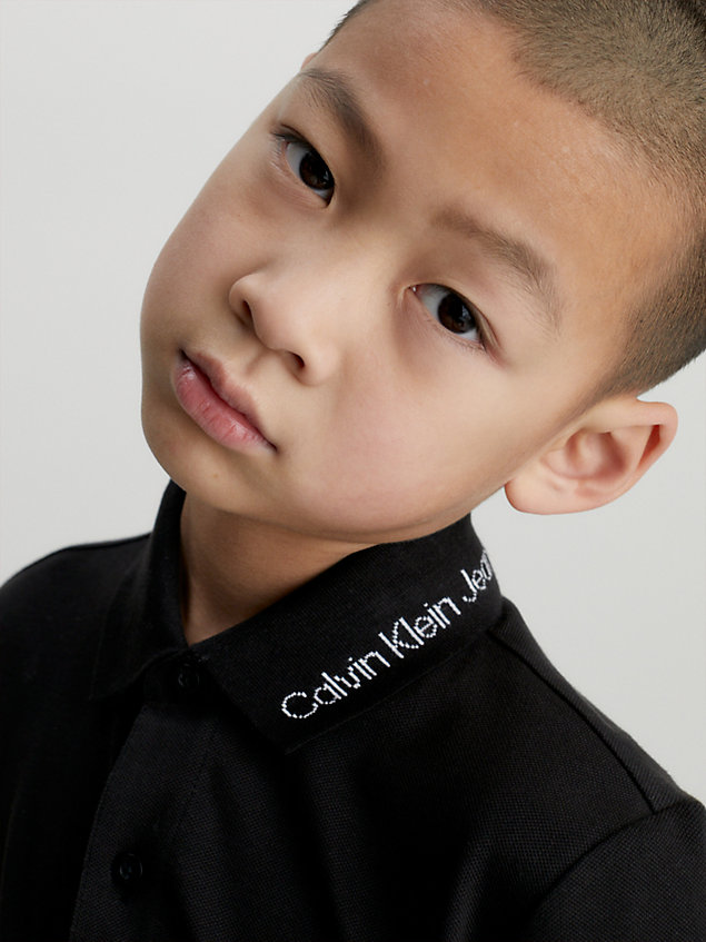 black piqué-poloshirt mit logo für jungen - calvin klein jeans