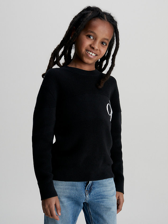 black relaxed trui met logo voor jongens - calvin klein jeans