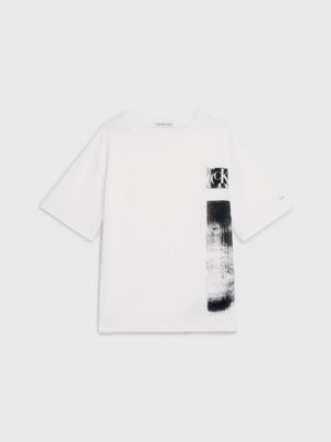 white relaxed glitch graphic t-shirt for boys calvin klein jeans