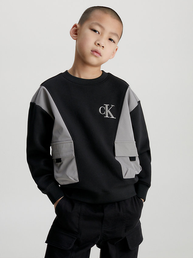 black relaxed colourblock sweatshirt for boys calvin klein jeans