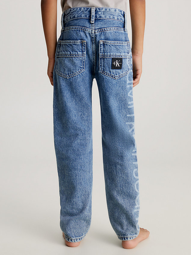 blue rechte jeans met middenhoog logo voor boys - calvin klein jeans