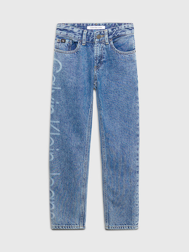 mid rise straight logo jeans blue da bambino calvin klein jeans