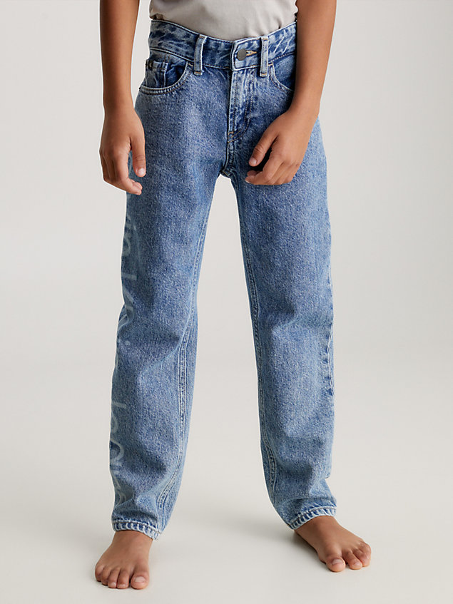 blue rechte jeans met middenhoog logo voor boys - calvin klein jeans