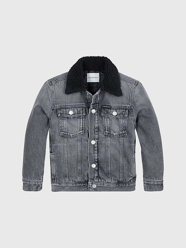 visual grey sherpa collar denim jacket for boys calvin klein jeans