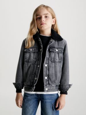 Boy denim jacket on sale with fur collar