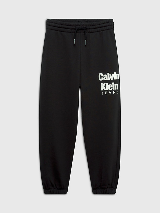 black relaxte fleece joggingbroek met logo voor boys - calvin klein jeans