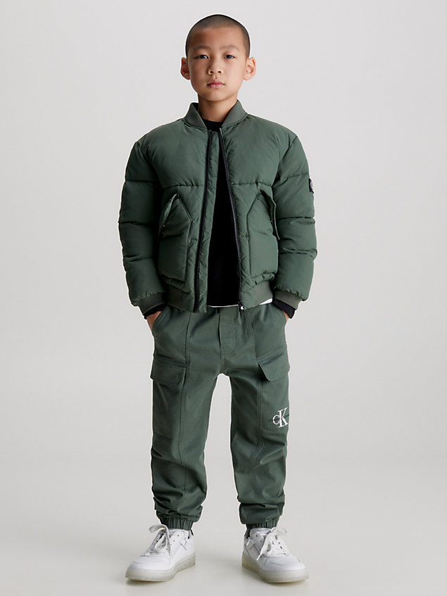 green boxy padded bomber jacket for boys calvin klein jeans