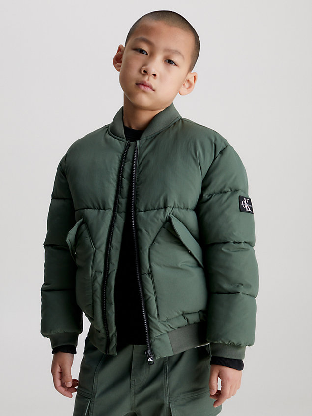 green boxy padded bomber jacket for boys calvin klein jeans