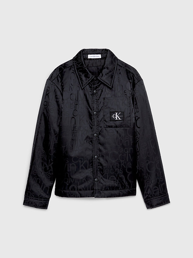 black relaxed padded jacquard logo overshirt for boys calvin klein jeans
