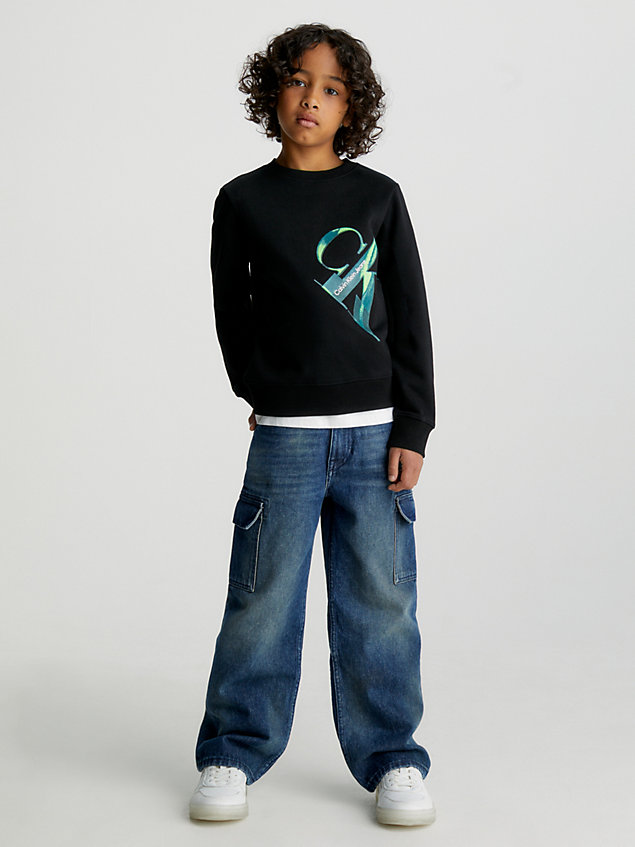 black fleece sweatshirt met logo voor boys - calvin klein jeans