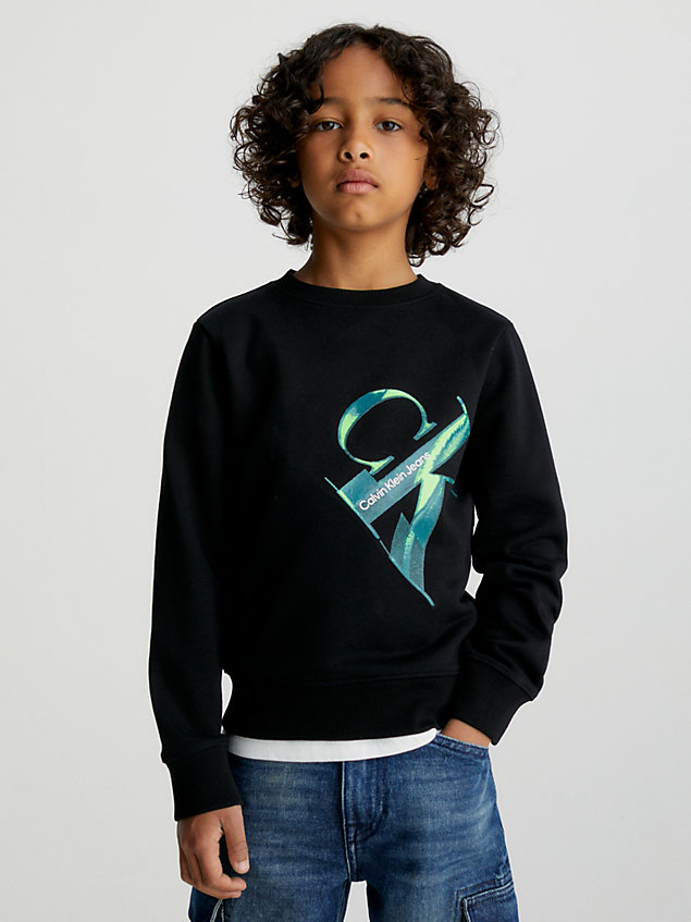 black fleece-sweatshirt mit logo für jungen - calvin klein jeans