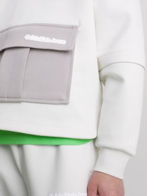 Sudadera Cropped Color Block Con Capucha White