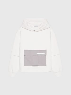 Sudadera Cropped Color Block Con Capucha White