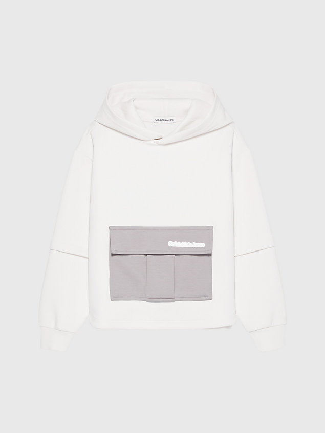 white lässiger spacer blockfarben-hoodie für jungen - calvin klein jeans