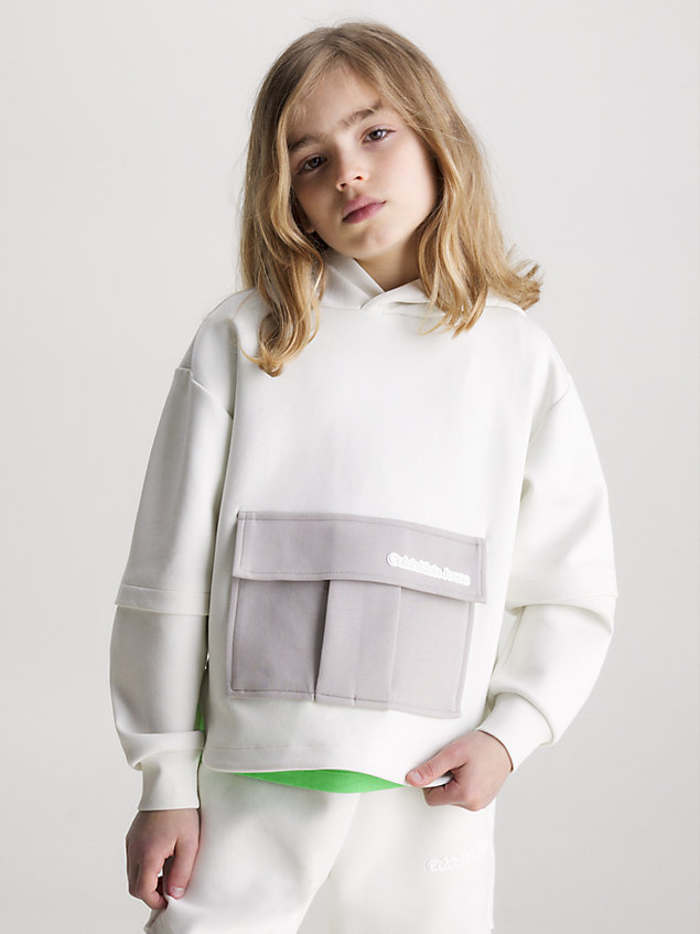 white relaxed spacer colourblock hoodie for boys calvin klein jeans