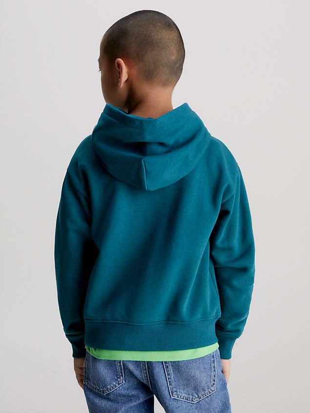 blue relaxte fleece hoodie met logo voor jongens - calvin klein jeans