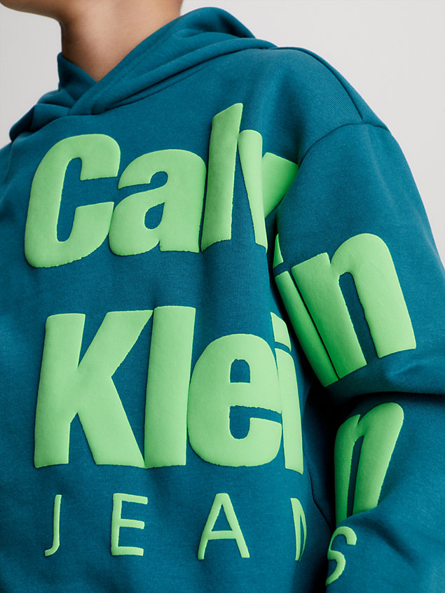 blue relaxed fleece logo hoodie for boys calvin klein jeans