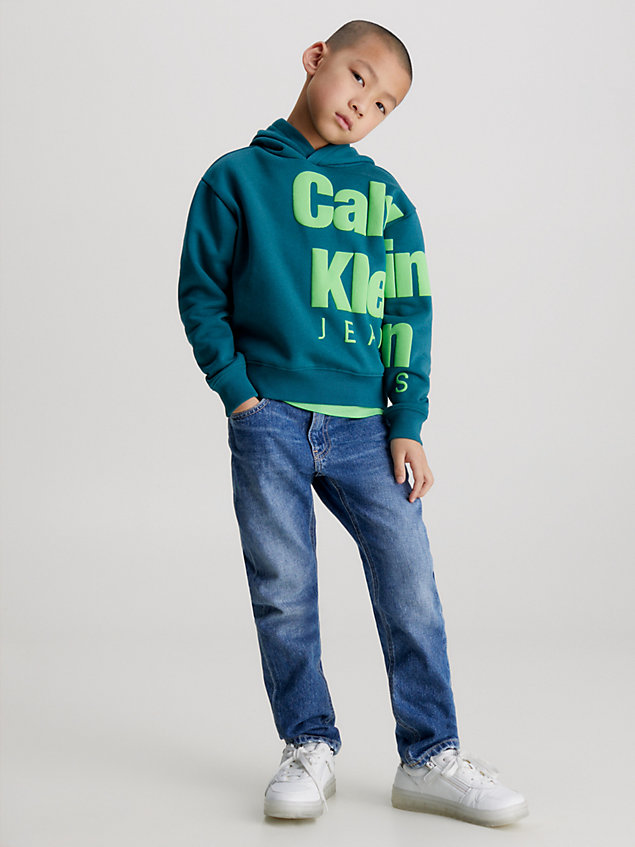 blue swobodna polarowa bluza z kapturem i logo dla boys - calvin klein jeans