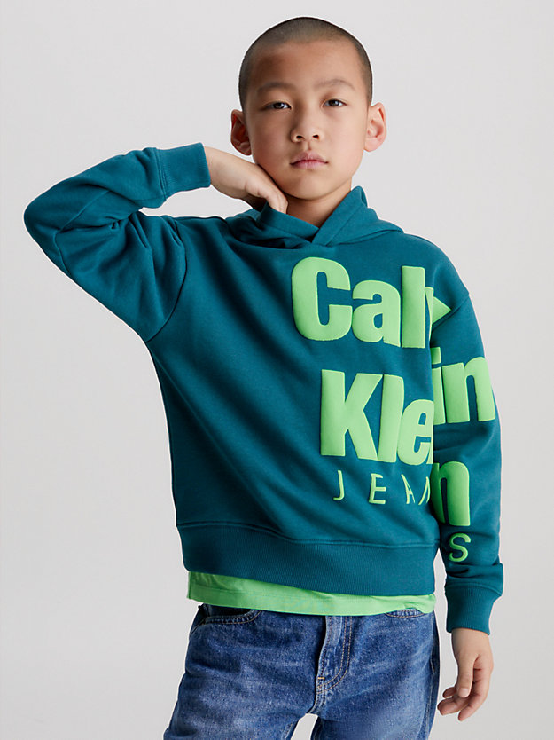 atlantic deep relaxed fleece logo hoodie for boys calvin klein jeans