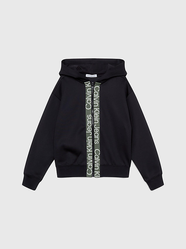 black relaxte logo zip up hoodie voor jongens - calvin klein jeans