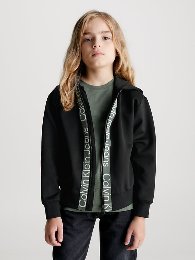 black relaxed logo zip up hoodie for boys calvin klein jeans