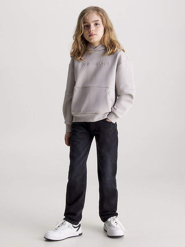 grey swobodna bluza z kapturem i logo z dzianiny spacer dla boys - calvin klein jeans