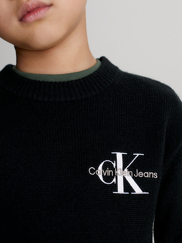 black trui met monogram voor boys - calvin klein jeans
