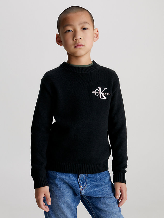black trui met monogram voor jongens - calvin klein jeans