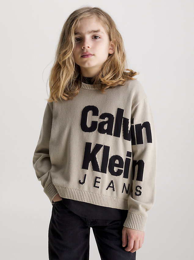 grey lässiger logo-pullover für jungen - calvin klein jeans