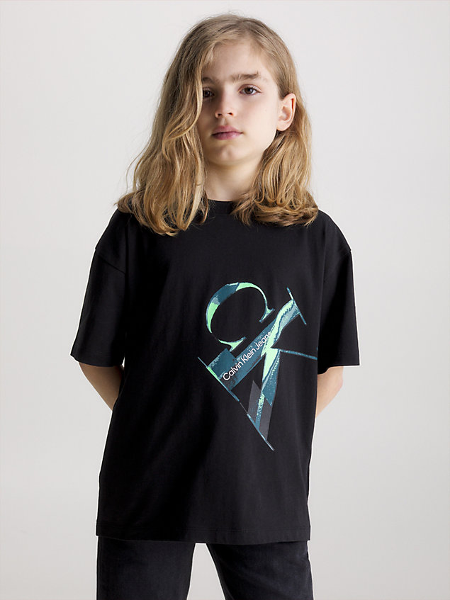 black cotton logo t-shirt for boys calvin klein jeans