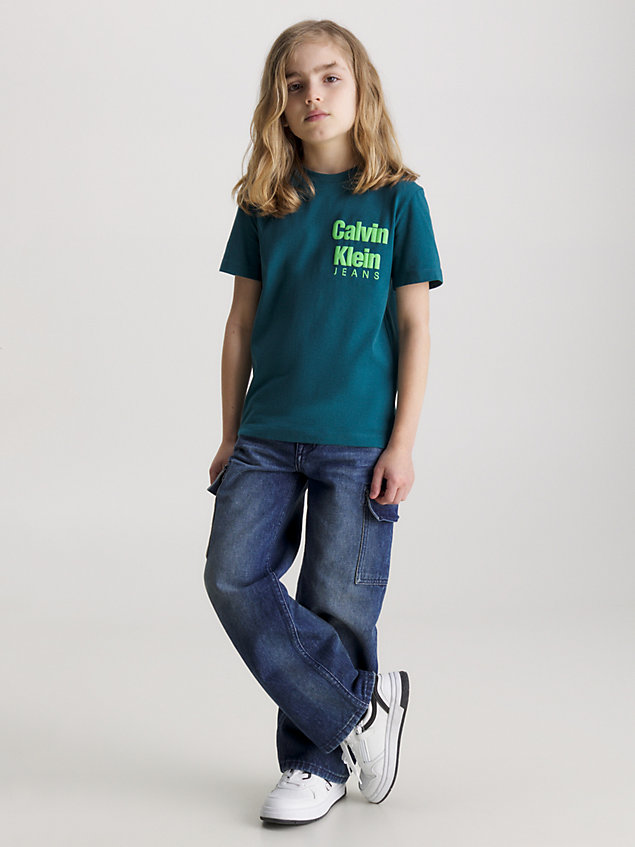 t-shirt con logo in cotone blue da boys calvin klein jeans