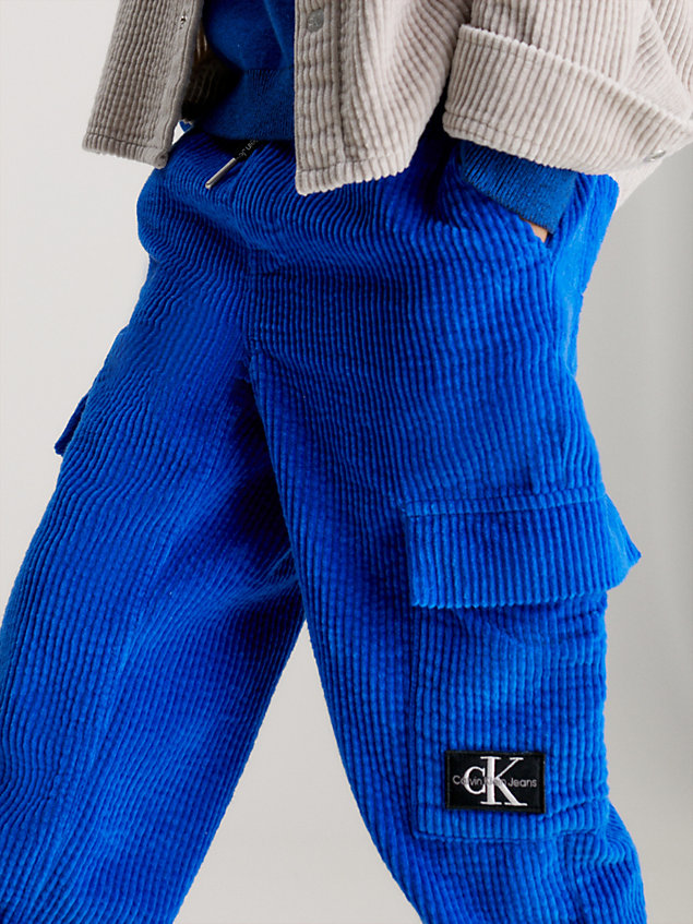 blue ontspannen corduroy cargo joggingbroek voor jongens - calvin klein jeans