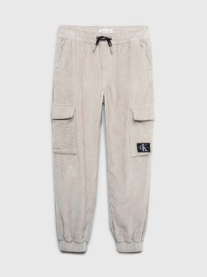grey relaxed corduroy cargo joggers for boys calvin klein jeans