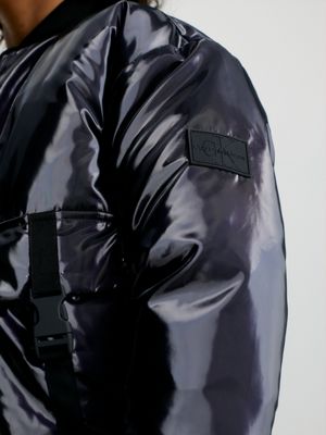 Black high shine store padded bomber jacket