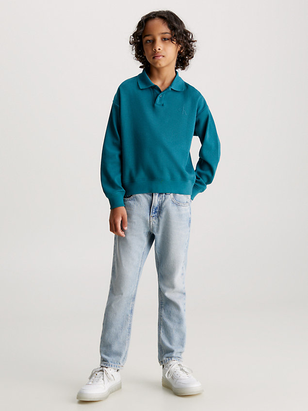 blue relaxed poloshirt met lange mouwen voor jongens - calvin klein jeans
