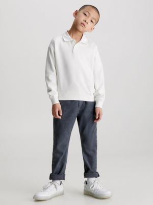 white relaxed long sleeve polo shirt for boys calvin klein jeans