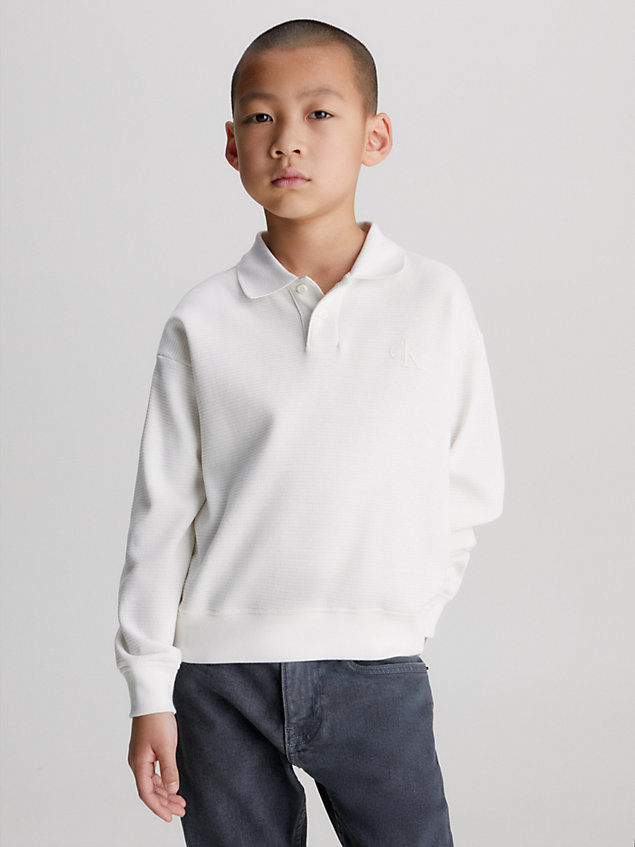 white swobodna koszulka polo z długim rękawem dla boys - calvin klein jeans