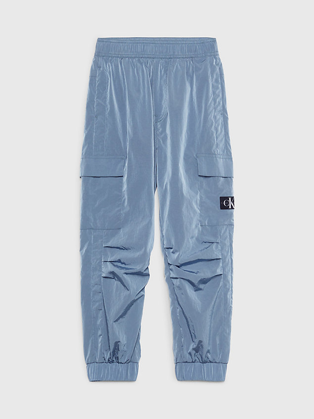 pantaloni da tuta cargo in nylon increspato taglio relaxed blue da bambino calvin klein jeans