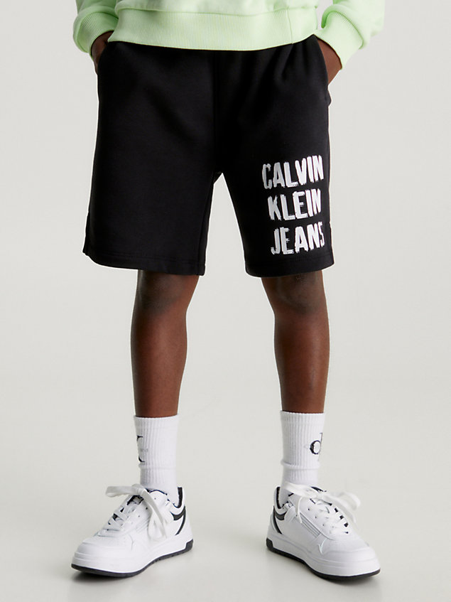black swobodne szorty z logo dla chłopcy - calvin klein jeans