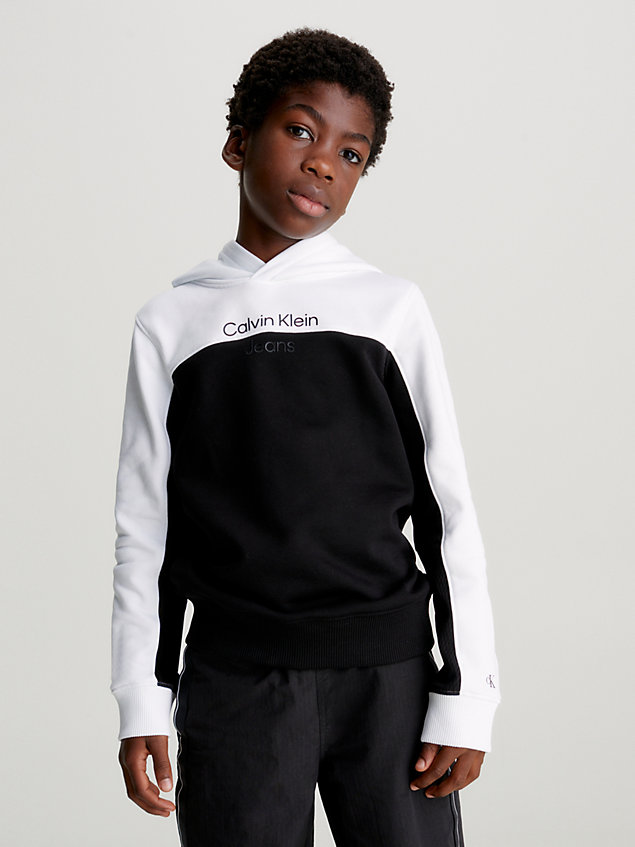 black hoodie met colourblock en logo voor jongens - calvin klein jeans