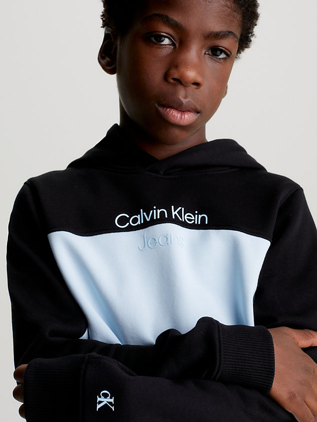 blue colourblock logo hoodie for boys calvin klein jeans