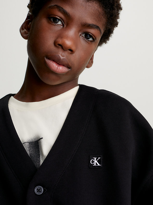 black relaxed cotton terry cardigan for boys calvin klein jeans