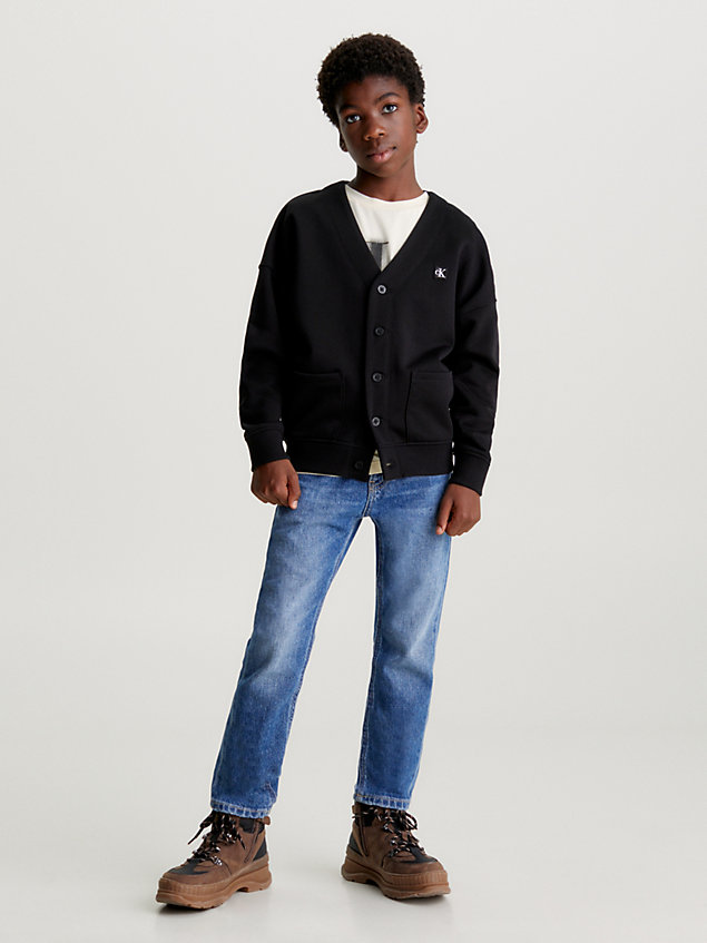 cardigan in spugna di cotone taglio relaxed black da bambino calvin klein jeans