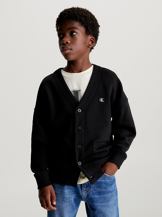 black relaxed cotton terry cardigan for boys calvin klein jeans