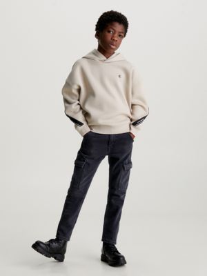 grey pique logo hoodie for boys calvin klein jeans