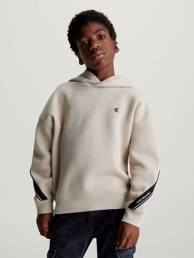 grey piqué-logo-hoodie für boys - calvin klein jeans