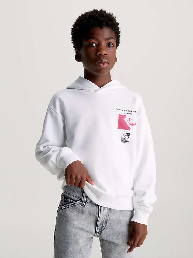 white relaxed logo hoodie for boys calvin klein jeans