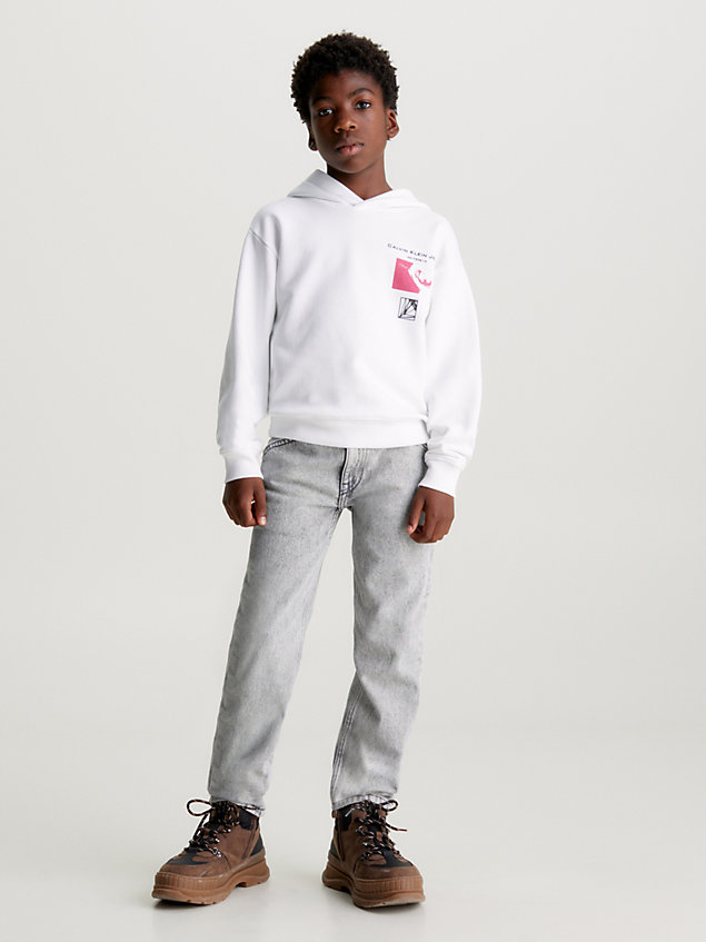 white relaxed logo hoodie for boys calvin klein jeans